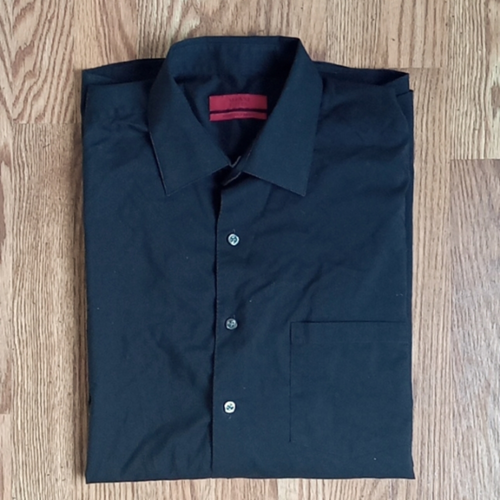 ALFANI Men's Fitted Stretch Fabric Dress Shirt - Black - XL